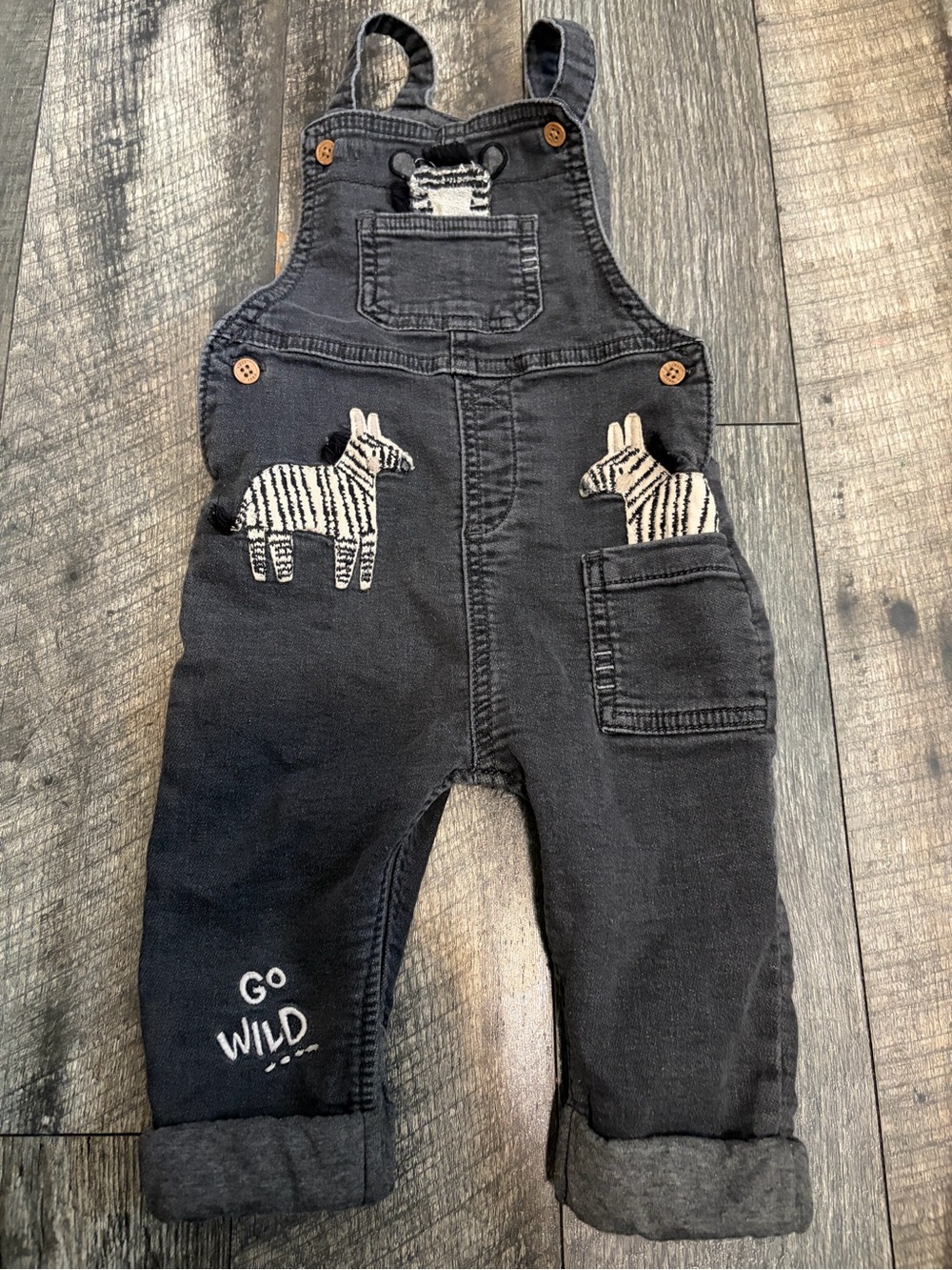 Next baby  Black Zebra Embroidered Overalls - 'Go Wild' size 6-9 months